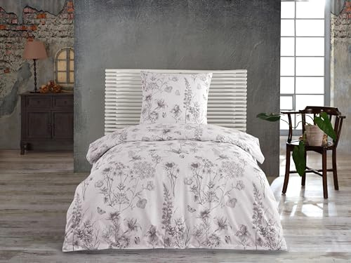 Class Home Collection Bettwäsche 155x220 Baumwolle – Ganzjahres Bettwäsche-Sets, weich & atmungsaktiv, Bettbezug und Kissenbezug 80x80 cm mit Reißverschluss Myra Weiß