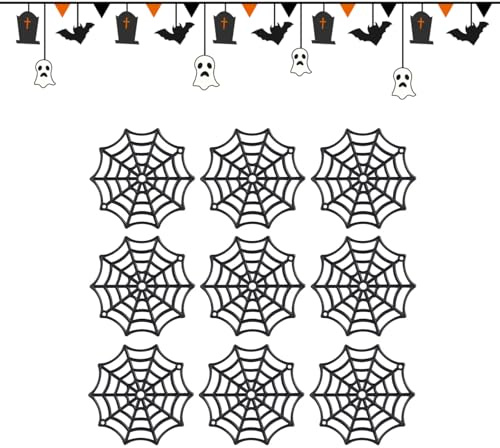ULTNICE Halloween Plastic Cobweb, 50pcs Creepy Spider Web Decorations, Spiderweb Cake Topper for Halloween Party, 5X5 Inch Perfect for Indoor and Outdoor Decor