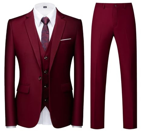 KUDORO Costume Homme 3 pièces Slim Fit à Un Bouton Blazer Pantalon Gilet | Smoking Men Suits 3 Piece pour Mariage Business Fête Confort Elégant