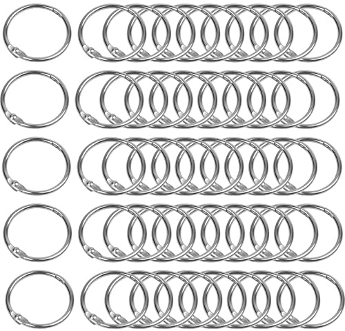 50Pcs Loose Leaf Binder Rings 1.2 Inch Book Rings Metal Silver Index Card Rings Shower Curtain Hanging Ring Key Keychain Rings Cue Cards Revision Cards Ring Binders for Student Word Card Office Memo
