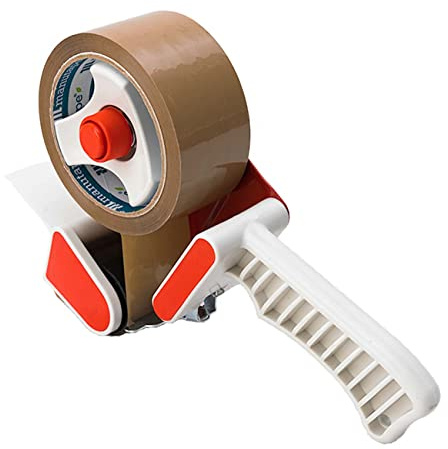Tejppistol dispenser robust handhållen slitstark paket tejp packningstejp upp till 50 mm bredd + 1 x gratis brun tejp