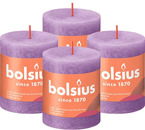 BOLSIUS - Rustikales Licht - Lila - 8cm - 4 Stück - Pflanzliches Wachs