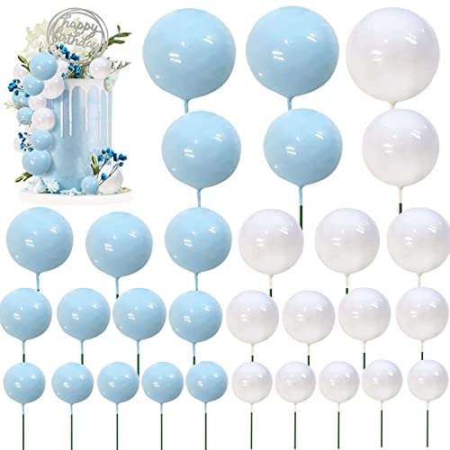 Tårtdekorationskula, 50 stycken skumbollar, tårtpinnar, cupcake, pärlor, bollar, gör-det-själv, tårta, inlägg, topper, födelsedag, tårtdekoration, för alla hjärtans dag, födelsedag, bröllop, behov, dekoration (blå vit)