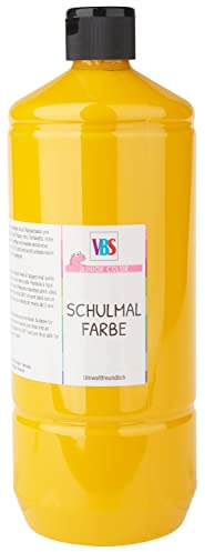 VBS Schulmalfarbe 1.0 l für Kinder, matt auftrocknend, lichtecht, wasserverdünnbar, geruchsneutral, mischbar, ideal für Pappe, Karton, Terrakotta, Ton, mit Pinsel oder Stupfpinsel auftragen Sonnengelb