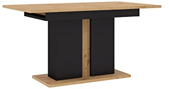 BIM Furniture Extendable Dining Table (55.1–78.7 x 35.4 x 29.9 in) 4-8 Seater Rectangular Table, Scratch-Resistant, ABS Edges, Black Matt Column Base, Artisan Oak, Nuka I
