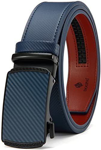 DOOPAI Men's Leather Ratchet Belt, 1 3/8 Wide, Blue belt, Cut-to-Fit