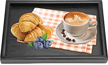 Rechteckiges Serviertablett, 22 x 15 cm Schwarz Holz Serviertablett Frühstückstablett Küchentablett Rechteckig, Frühstück Kaffee Cup Teetablett Badezimmer Tablett Klein Deko Tablett für Home