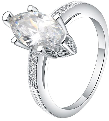 Aotiwe Bague Large Femme, Bague Rappeur 6 Broches Argent avec Blanc Marquise Oxyde de Zirconium Taille 56.5