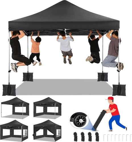 COBIZI faltpavillon pavillon 3x3 wasserdicht stabil Winterfest 2.0, Outdoor faltbar gartenpavillon UV Schutz 50+ 3 höhenverstellbar, Partyzelt mit 4 Seitenteilen und 4 Sandsack, Schwarz