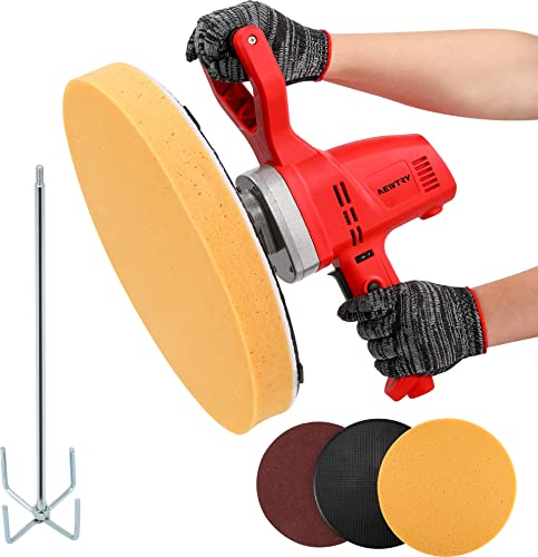 NEWTRY Frattazzatrice elettrica per malta da muratore, Cazzuola lisciante per intonaco portatile per rifiniture murali, con dischi di ricambio in carta vetrata spugnosa 220V CE