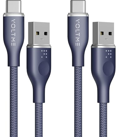 VOLTME Cable USB C Carga Rápida [1M, 2 pack] Cable Tipo C Nylon 60W, Compatible con iPhone 15 Pro Max, Galaxy S24 S23 S22, Huawei P50 P40 P30, Redmi 9A/10, Google Pixel, Azul
