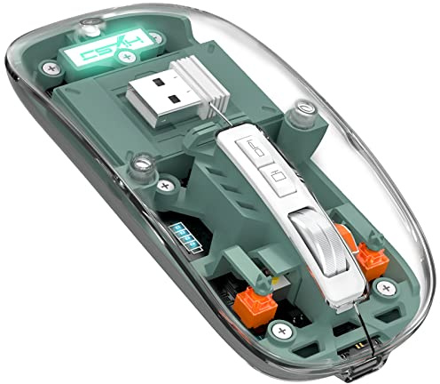 AJAZZ Mini mouse senza fili Bluetooth 5.1 e 2.4G, leggero, trasparente, trasparente, silenzioso, ricaricabile, ricevitore nano USB C, batteria LED Magic Silm per ufficio/PC/Mac/Laptop/Apple/iPad