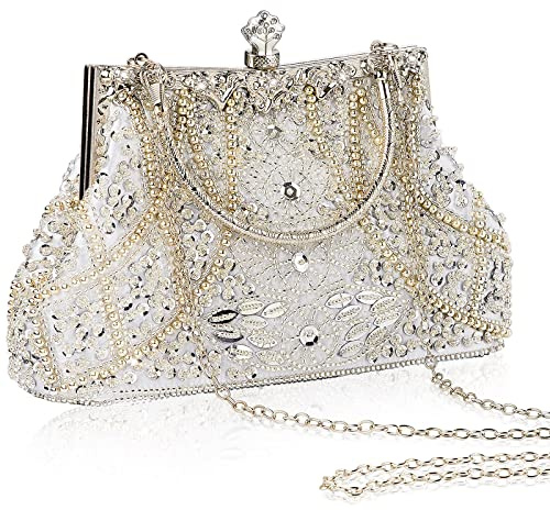 Amylove 1920s Vintage Beaded Clutch Evening Bags for Women Bride Wedding Guests Gift Purse Graduation Prom Party Clutch