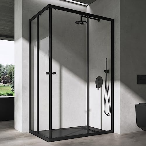 doporro Duschkabine 70x120x190cm Eckeinstieg Duschabtrennung glas Doppel Schiebetür ESG Glas Duschtür Ravenna 16K Plus schwarz