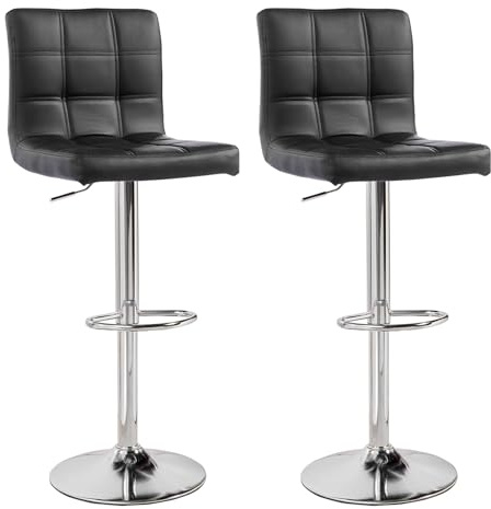 Panana Set of 2 Barstool Gas Lift Swivel Stool without Armrest for Home Bar Pub Breakfast (Black)