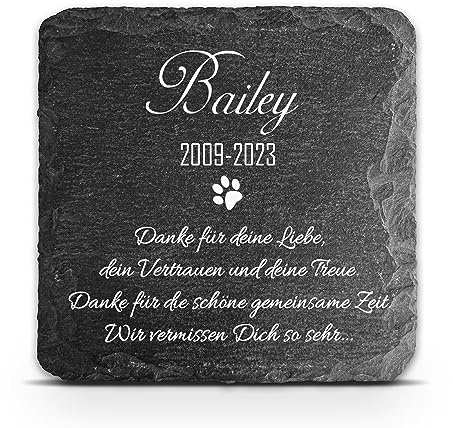 TULLUN Individueller Personalisiert Natürlich & Einzigartig Tiergrabstein Schiefer Gedenkstein für Hund, Katze, Kaninchen und andere Haustiere - Größe 10 x 10 cm - Name