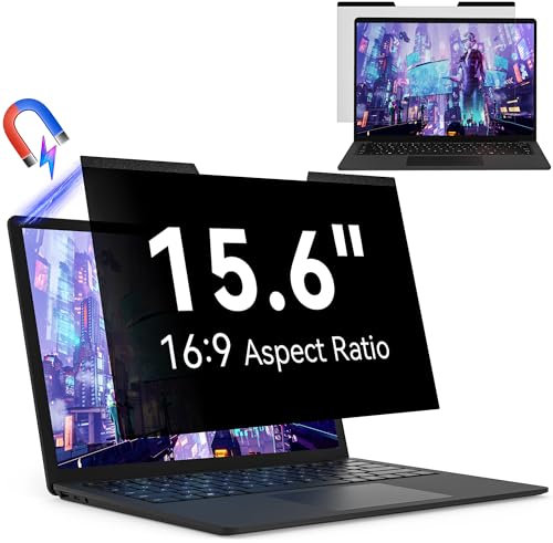Magnetic 15.6 Inch Laptop Privacy Screen for 16:9 Computer Monitor, Removable Anti Glare Blue Light Filter Protector, 15 in Privacy Shield Compatible with Lenovo Hp Dell Acer Asus Thinkpad Envy Xps