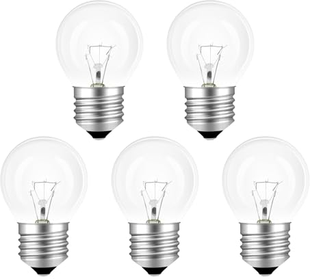 SCNNC G45 E27 Oven Bulb 230V, 5 Pack, 40W, Warm White 2700K, Dimmable, 300°C Heat Resistant, Incandescent, Globe Shape