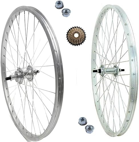 COPPIA RUOTA CERCHIO ANTERIORE + POSTERIORE 26 X 1.75 BICI + RUOTA LIBERA 6 VELOCITÀ ALLUMINIO/ACCIAIO 26X1.75 OLANDA BICICLETTA CITY BIKE PASSEGGIO DADI FISSAGGIO E FLAP INCLUSI