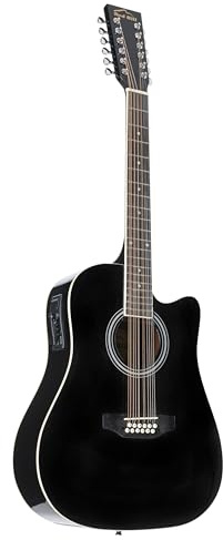 Red Hill AF-8 12-String Dreadnought Cutaway Westerngitarre, Schwarz, X-Bracing, Sapele-Korpus, Composite-Griffbrett, 20 Bünde