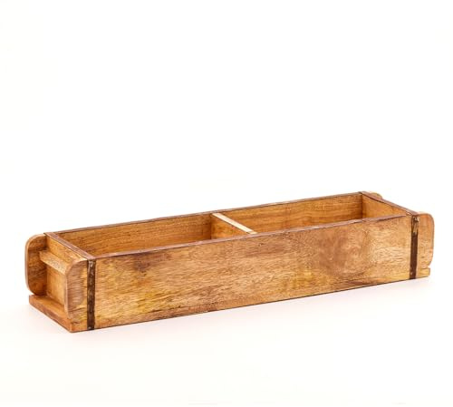 Die Stadtgärtner Vintage Ziegelform aus recyceltem Holz mit zwei Kammern – 50 x 14 x 10 cm | Holzkiste mit zwei Kammern | Hochwertige Dekokiste mit Metallbeschlägen | Pflanzkiste | Holzbox