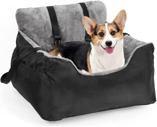 NIBHZ Hunde-Autositz für Kleine Hunde oder Katzen, Haustier-Sitzerhöhung, Reise-Autobett, Wasserdichter, Warmer Plüsch-Hunde-Auto-Sicherheitssitz,Black-55X50X35cm