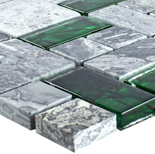 Glas Naturstein Mosaik Fliesen Sinop Grau Grün 2 Mix