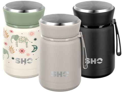 SHO Food Flask - Vacuum Insulated, Double Walled Stainless Steel Food Flask & Food Container - 10 Hours Hot & 20 Hours Cold - 530ml 800ml - BPA Free (Soft Taupe, 530ml)
