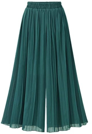 Leyoutx Pantaloni culottes da donna in chiffon a pieghe con elastico in vita corta a gamba larga, Verde, S