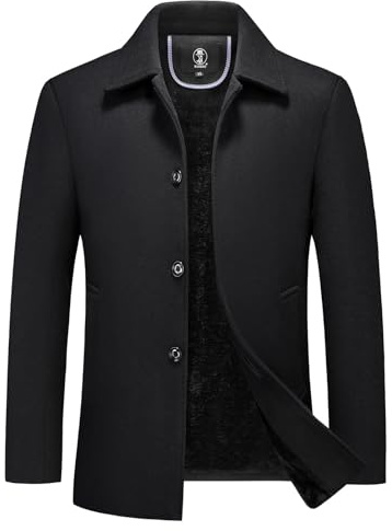 KUDORO Mens Wool Coat Trench Coat Winter Thick Padded Jacket Peacoat Outwear(Black,3XL)