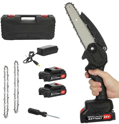 Mini Chainsaw 6 Inch | 2X 24V 1500 mAh Battery Mini Electric Chainsaw, 15cm Cutting Diameter Power Chainsaw for Tree Branches, Wood, Courtyard Garden Cutting
