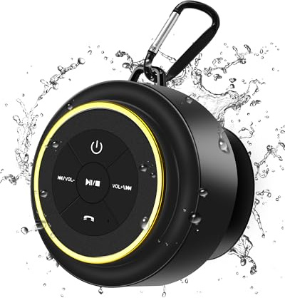 Razobws Bluetooth Shower Speaker, Portable Bluetooth Speakers, IP67 Waterproof Wireless Speaker with Suction Cup & Carabiner, Built-in Mic, True Wireless Stereo for Kayak, Beach, Gifts for Unisex