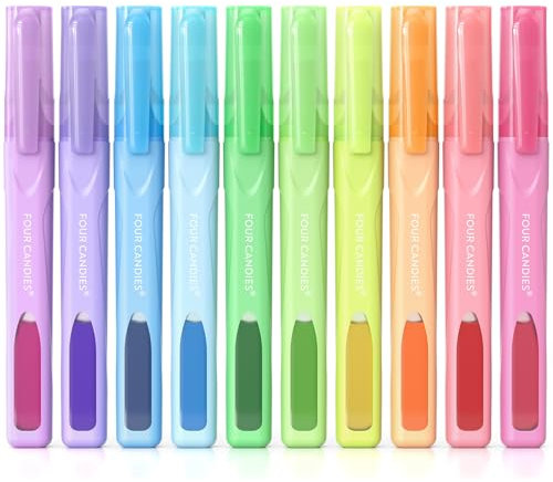 Four Candies niedlich Pastell Textmarker, weiche Spitze, klare Tinte Blick, ästhetische Textmarker Set für die Organisation und Färbung, 10 PCS