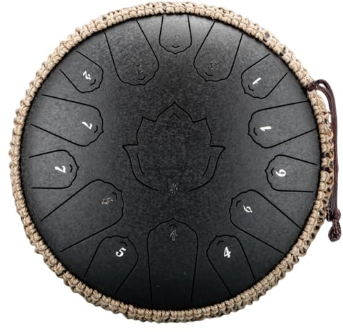 Steel Tongue Drum 13 in 15 Noten Tongue Drum, D-Dur, Outdoor-Regentrommel mit Tragetasche, Musikbuch und Handdrumsticks (schwarz)