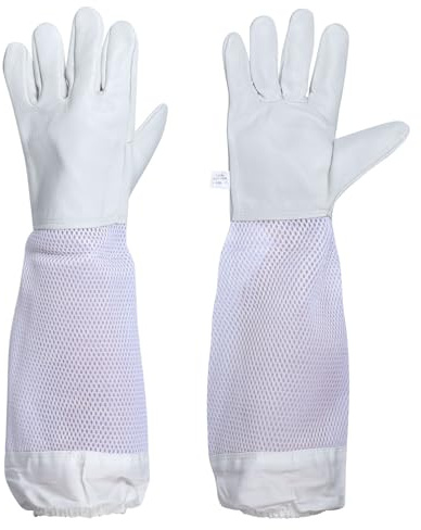 Risipu Gartenhandschuhe, langlebig und bequem, lange Gartenhandschuhe für Gartenarbeit und Hofarbeit, atmungsaktives Schafsleder, Gartenhandschuhe für Damen, Weiß, Größe XXL