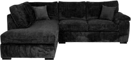 Elegante sofá de esquina de 4 plazas orientado a la izquierda con cordón grande en forma de L, cómodo y elegante mueble de sala de estar con chaise lounge (negro)
