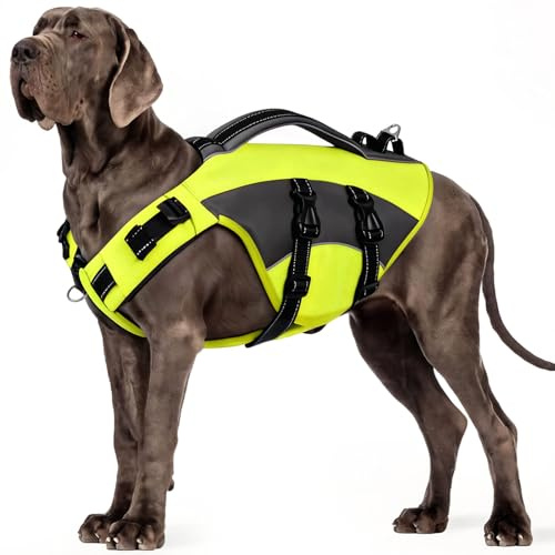 CITÉTOILE Salvagente Cane Regolabile Ripstop, Giubbotto di Salvataggio per Cani, con Maniglia e Strisce Riflettenti, per Gli Sport Acquatici, Dog Life Jecket, Verde, XXL