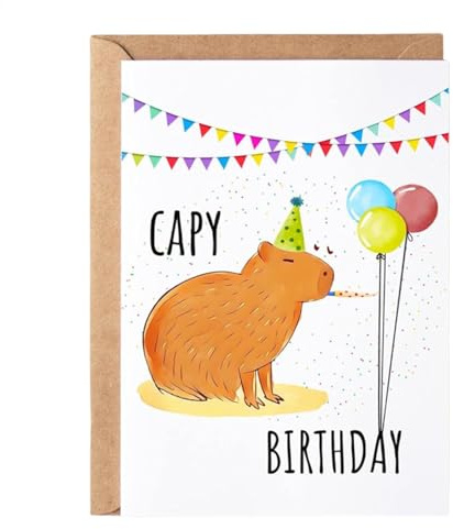 Roligt födelsedagskort – capybara temakort till födelsedag – sött djurfirande kort för glada tillfällen, roligt papper semester hälsningskort