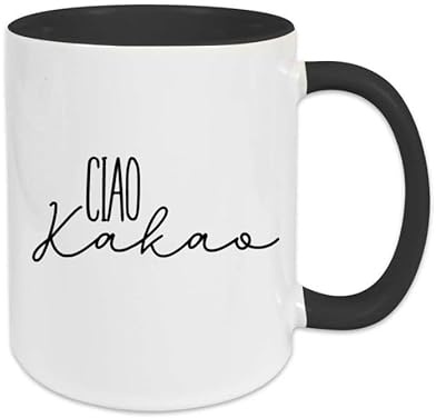 Two-Tone-Tasse schwarz „Ciao Kakao“ – spülmaschinenfeste Keramiktasse 330 ml, Spruch-Tasse, Geschenkidee für Freund:innen, Familie oder Büro