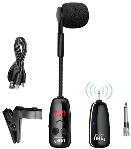 Micrófono violín - Micrófono de trompeta inalámbrico | Plin Micrófono con pantalla LED para cuernos, trompetas, clarinetes, saxofones, amplificador de voz de escenario para
