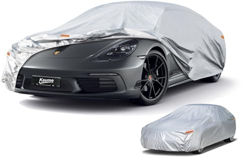 Kayme Autoabdeckung Limousine,Auto Plane Abdeckung Wasserdicht Atmungsaktiv, autoplane Sonnenschutz outdoorAuto für Porsche 718, Nissan 350Z, Peugeot RCZ etc.Siehe AutoGrößentabelle A7,Silber