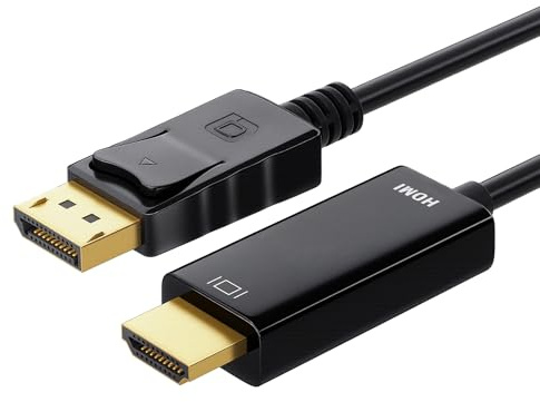 Leloco DisplayPort auf HDMI Kabel 1,8m 4K@30Hz Unidirektional | DP auf HDMI Adapterkabel für PC, Monitor, TV. PVC-Material, vergoldete Stecker, Plug & Play. Nur Display Port zu HDMI.