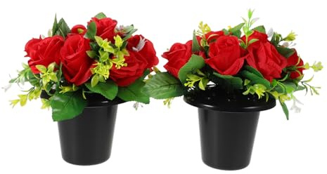 TOYANDONA Künstlicher Friedhofsblumenstrauß Mit Vase Für Grabstätten Künstliche Rosenstraußdekoration Gedenkblumenarrangement Für Grabsteine Und Langlebig