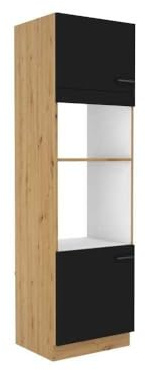 CUISINIER Colonne Four Micro-Ondes - Modena - 60 cm - 2 Portes - Chene Artisan et Noir Mat