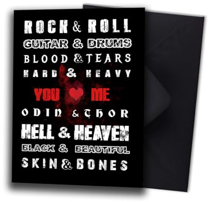 TinyTami Heavy Metal Valentinskarte You & Me Postkarte für Metalheads, Rocker, Gothic und Alternative Musiker Valentinstag Hochzeit mit schwarzem Kuvert