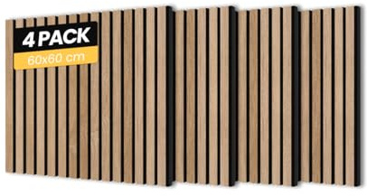 Walleu - 4er-Pack Dekorative Akustikpaneele 60 x 60 cm (Rustikale Eiche)