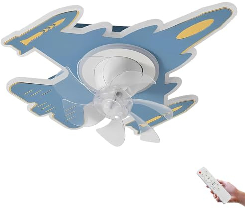 AoLa 40W LED Ventilatorlampe Kinderzimmer Flugzeug Deckenlampe Dimmbar mit Fernbedienung und APP Control Deckenleuchte Moderne Babyzimmer Cartoon Dekoration Lampe 7 Flügel Winter/Sommer Modus,Blau