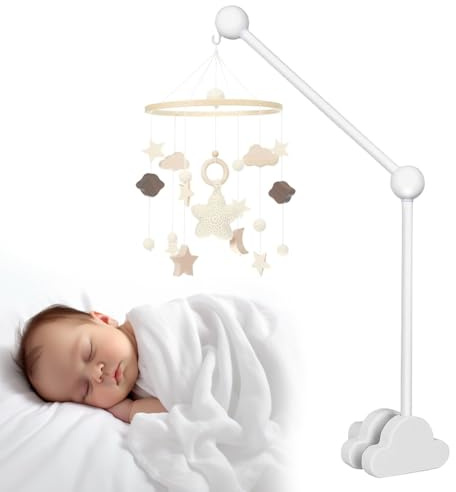 Mobile Halterung Wickeltisch, Wolken Holz Himmelstange Babybett, Abnehmbarer Mobile Halterung Holz Höhenverstellbar für Aufhängung Windspiele Bettglocke, Babybett Zubehör (Weiß)