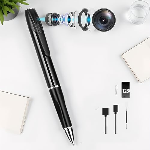 limiete 128GB Mini Hidden 1080P Camera Pen & Voice Recorder, One Touch Operazione Corpo Camera con Ricarica per Riunioni, Interviste, Sicurezza