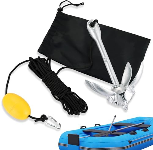DASBET Folding Kayak Anchor 3.5 lbs/1.5 kg Compact Grapnel Anchor with 12 m (39.37 ft) × 6 mm Rope Paddle Board Anchor Kit Boat Anchor for Fishing Kayaks, Paddle Boards, Canoes, Jet Skis